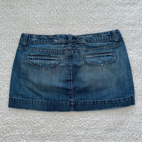 Y2K AE low rise jean denim mini skirt American Eagle distressed 90s 2000s VTG 8 - Picture 3 of 7